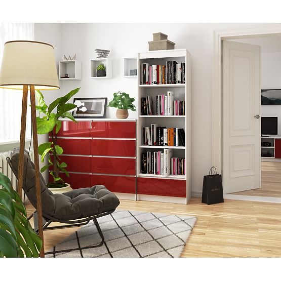 SHELF R 60 cm CLP 1 DRAWER 4 SHELVES WHITE / RED GLOSS