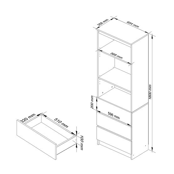 SHELF R60 3DR 2SH CLP PK WHITE