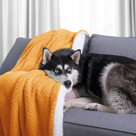 SHLEEPY Orange Throw with Jacquard Pattern Classic Style 170x210