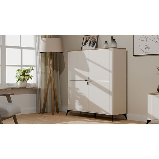 Sideboard CORDOBA 4D Cashmere Beige Castello Oak Cabinet 4 Doors 8 Shelves Living Room