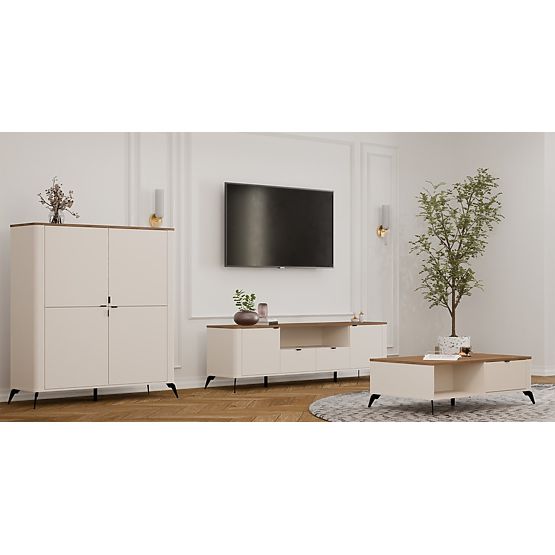 Sideboard CORDOBA 4D Cashmere Beige Castello Oak Cabinet 4 Doors 8 Shelves Living Room