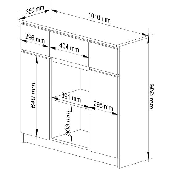 SIDEBOARD K100 2D 3DR 1S PK GRAPHITE GREY