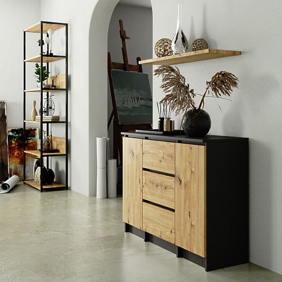 SIDEBOARD K100 2D 3DR GRAPHITE GRAY / ARTISAN OAK