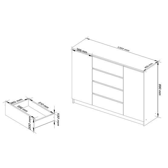 SIDEBOARD K140 2D 4DRW CLP PK OAK SONOMA / WHITE