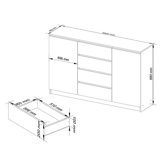 SIDEBOARD K160 2D 4DR CLP PK BLACK GLOSS