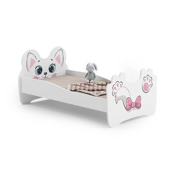 Single Bed Pink Cat 140x70 with Mattress