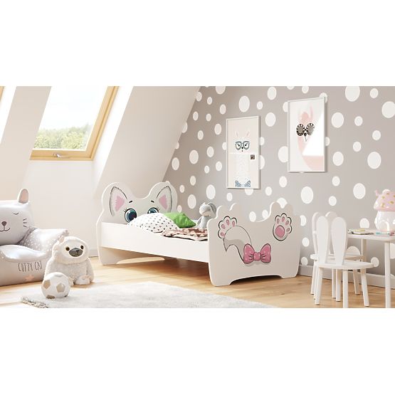 Single Bed Pink Cat 140x70 with Mattress