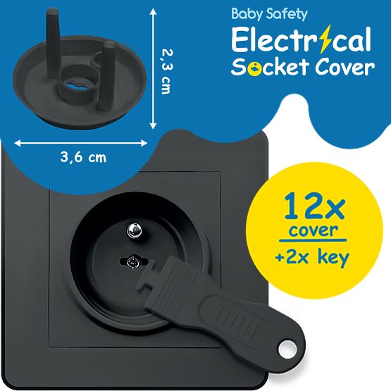SIPO Protective covers for electric sockets, black - 12 pcs