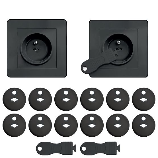 SIPO Protective covers for electric sockets, black - 12 pcs