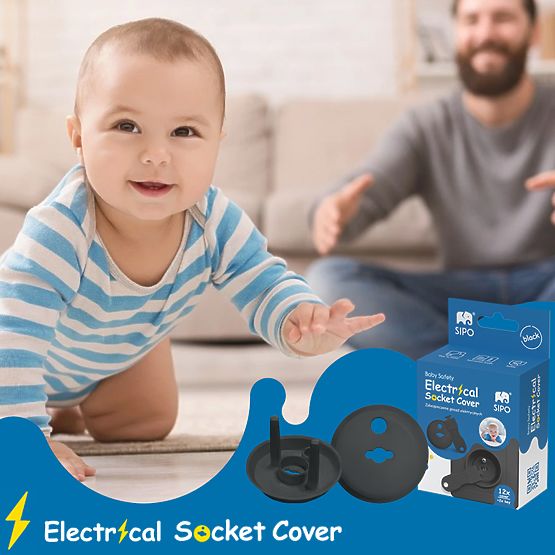 SIPO Protective covers for electric sockets, black - 12 pcs