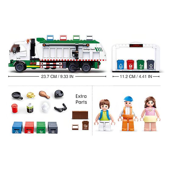 Sluban Town M38-B0780 Building Set - Garbage Recycling Truck + Card Game