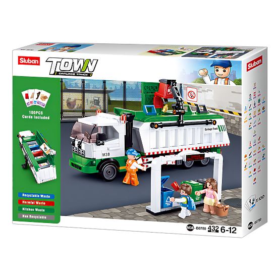 Sluban Town M38-B0780 Building Set - Garbage Recycling Truck + Card Game