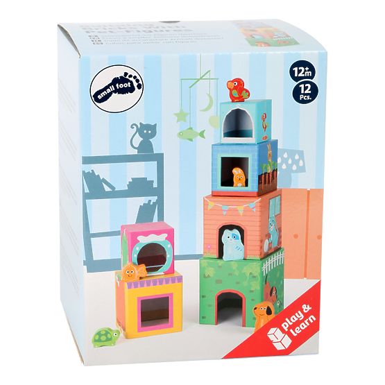 Small Foot Cube tower with wooden animals