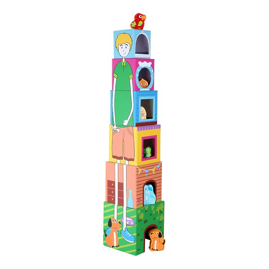 Small Foot Cube tower with wooden animals