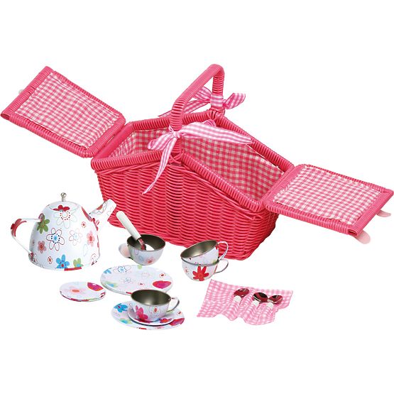 small foot Pink Picnic Basket with Utensils