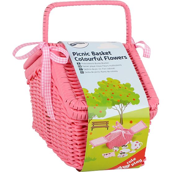 small foot Pink Picnic Basket with Utensils