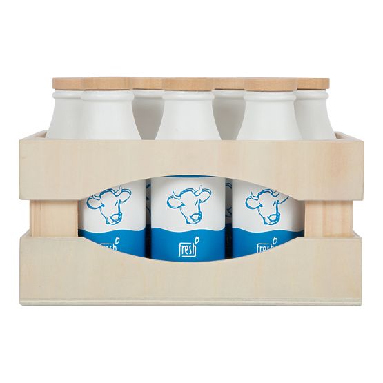 small foot Wooden Crate with Milk Bottles Fresh
