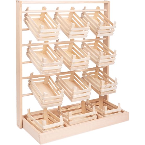 small foot Wooden Sales Stand with Crates