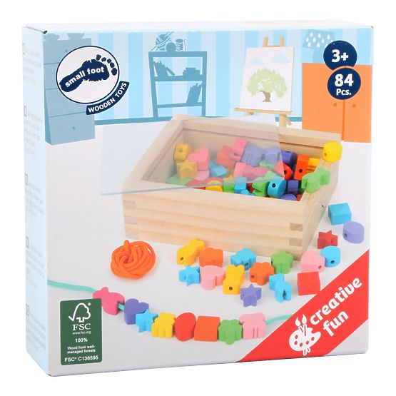 Small Foot Wooden stringing beads shapes in a box