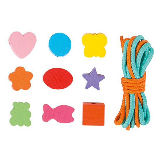 Small Foot Wooden stringing beads shapes in a box