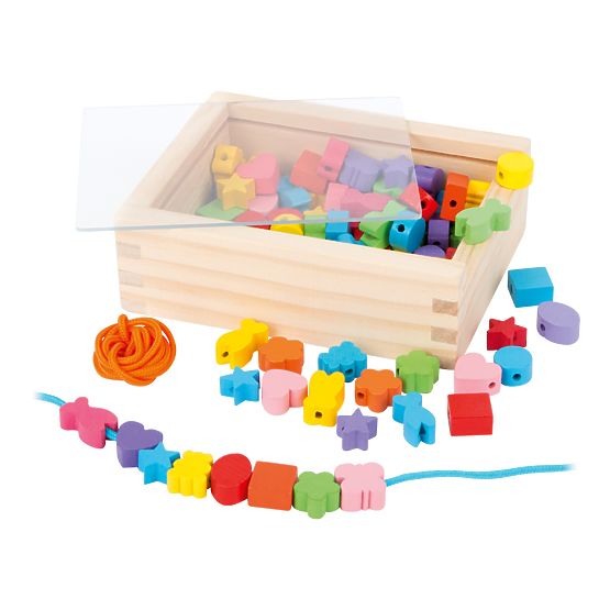 Small Foot Wooden stringing beads shapes in a box