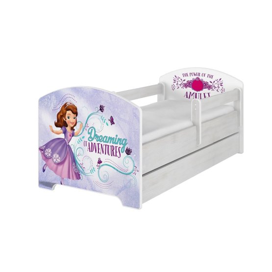 Children's bed with a barrier - Sofia the first - Norwegian pine decor