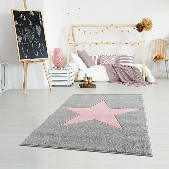 STAR Children's Rug - Silver-Grey/Pink