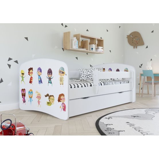 Children bed with barrier - Superheroes - white