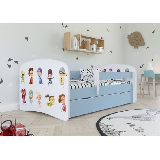 Children bed with barrier - Superheroes - blue