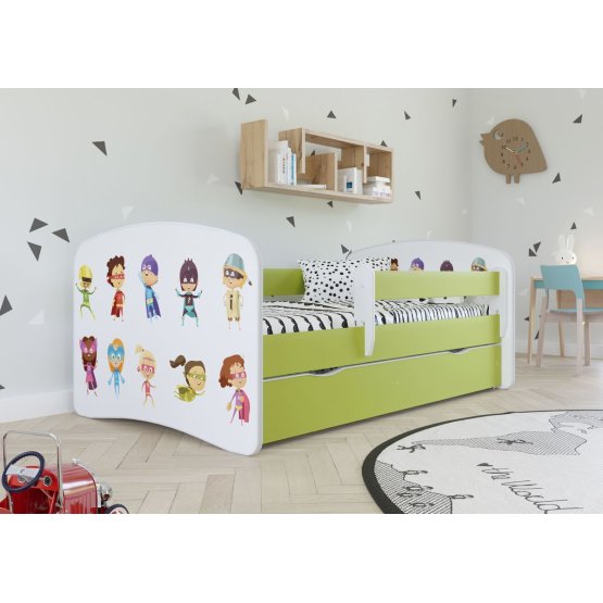 Children bed with barrier - Superheroes - green