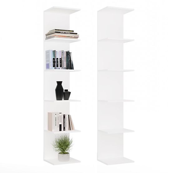 TALL WHITE SHELF 6P 180 cm 6 Shelves for Books and Documents for Office and Living Room