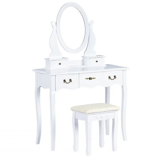 Alva beauty table with mirror and stool