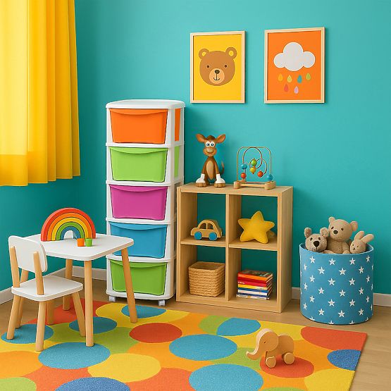 Toy Container with 5 Drawers on Wheels