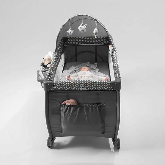 Travel cot Sven 2in1 with accessories - gray