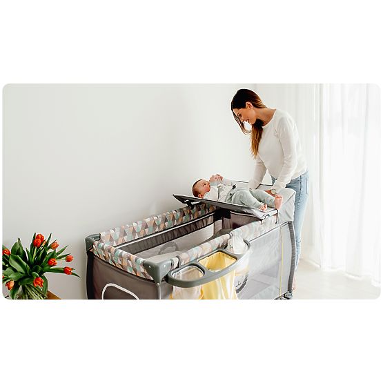 Travel cot Sven 2in1 with accessories - gray