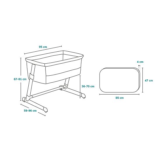 Travel cot for parents' bed Theo - light grey