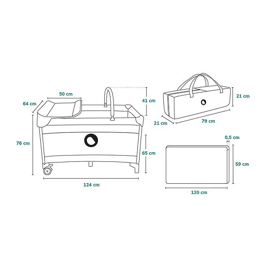 Travel cot with changing table - green
