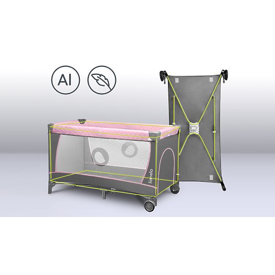 Travel cot with changing table - pink