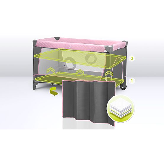 Travel cot with changing table - pink