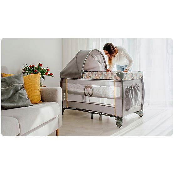 Travel cot Sven Plus - turquoise-grey