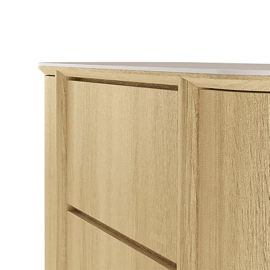 Two-Door Sideboard with Drawers Segretto, Rounded, Natural Oak, Travertine