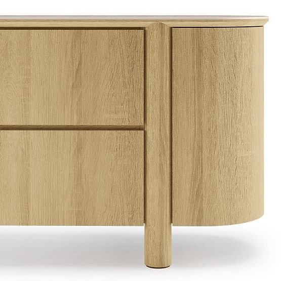 Two-Door Sideboard with Drawers Segretto, Rounded, Natural Oak, Travertine