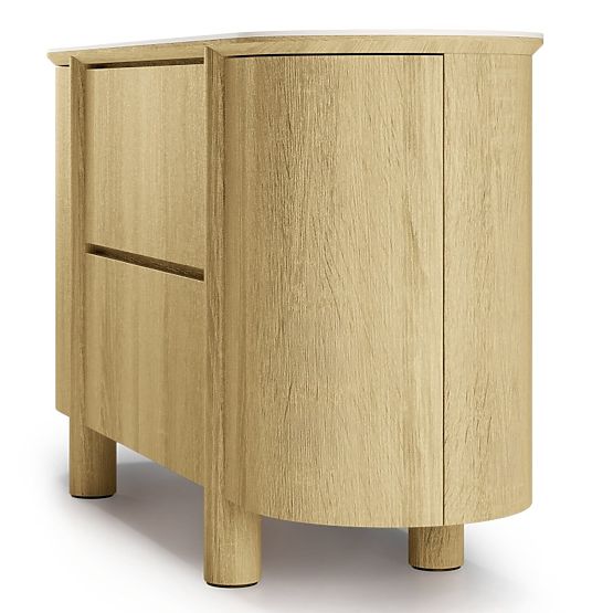 Two-Door Sideboard with Drawers Segretto, Rounded, Natural Oak, Travertine