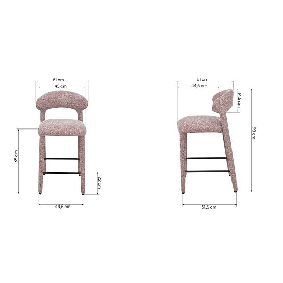 Upholstered Bar Stool Hiroki, Beige-Burgundy Mix