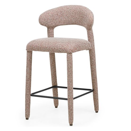 Upholstered Bar Stool Hiroki, Beige-Burgundy Mix