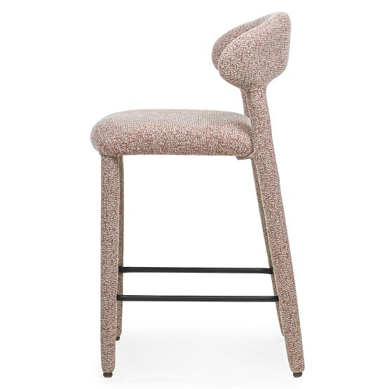 Upholstered Bar Stool Hiroki, Beige-Burgundy Mix