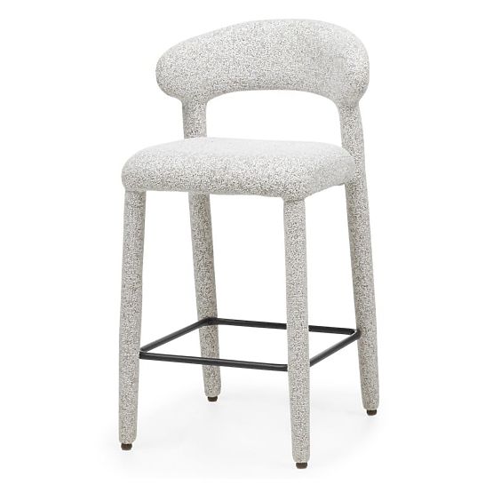 Upholstered Bar Stool Hiroki, Beige-Grey Melange