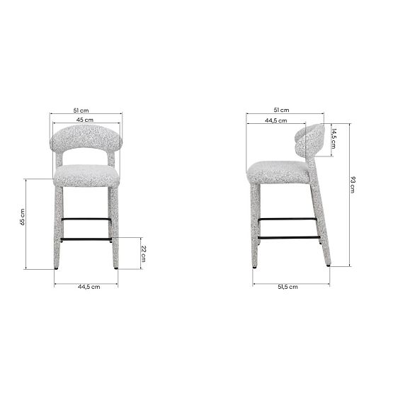 Upholstered Bar Stool Hiroki, Beige-Grey Melange