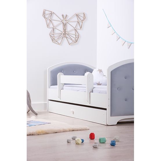 Upholstered Bed Luna with Guardrail - Light Grey