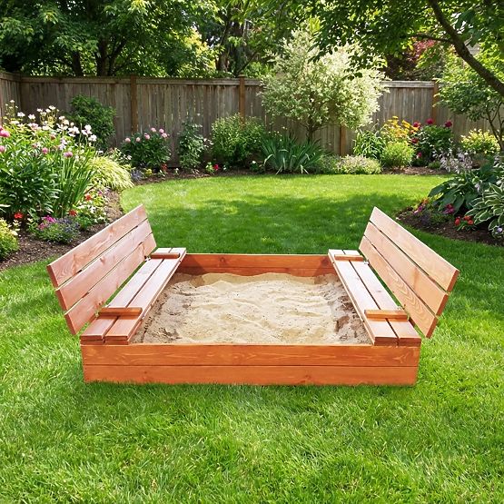 Closable Sandbox with Benches 140 x 140 - Impregnated